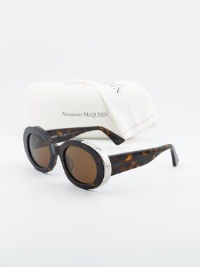 Alexander McQueen AM0445S 002 Oval Sunglasses - Havana / Brown